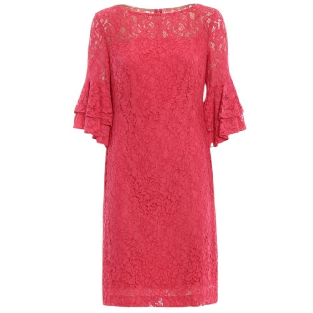 Lauren Ralph Lauren Marcelle Lace Knee Length Dress Coral Pink Sz. 8 Bell Sleeve